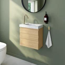 Lave-Mains|Homesight Ensemble meuble lave-mains Etty effet chêne l.44 cm + plan vasque lave-mains effet marbre blanc