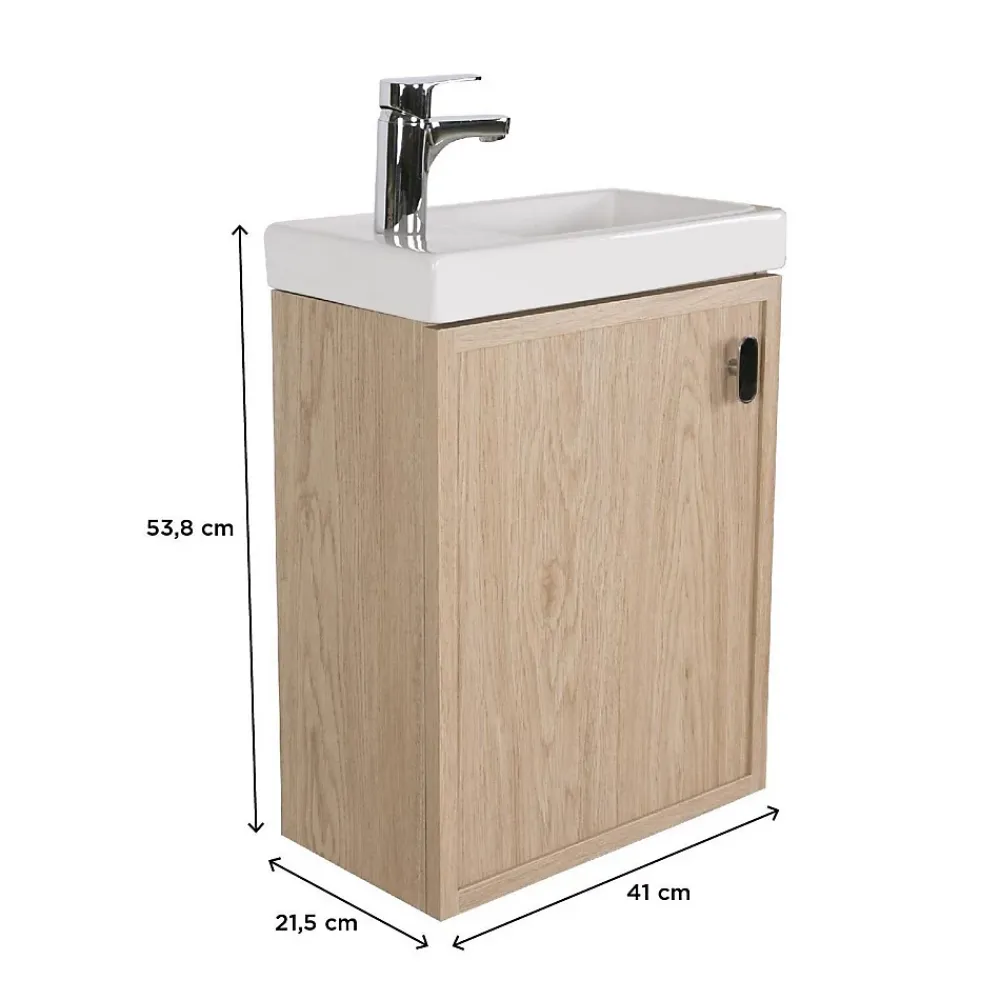 Mob-In Ensemble meuble lave-mains décor chêne FRAME + robinet