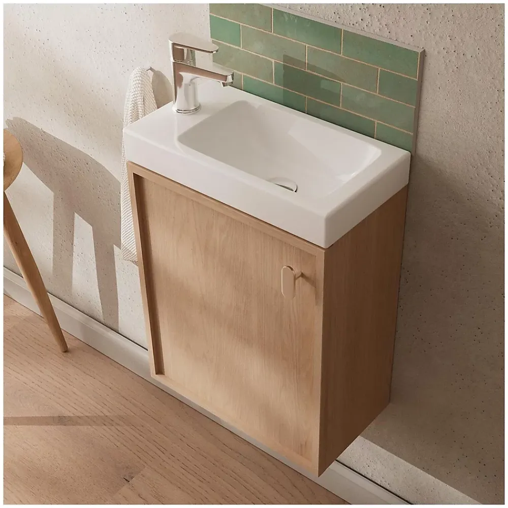Mob-In Ensemble meuble lave-mains décor chêne FRAME + robinet