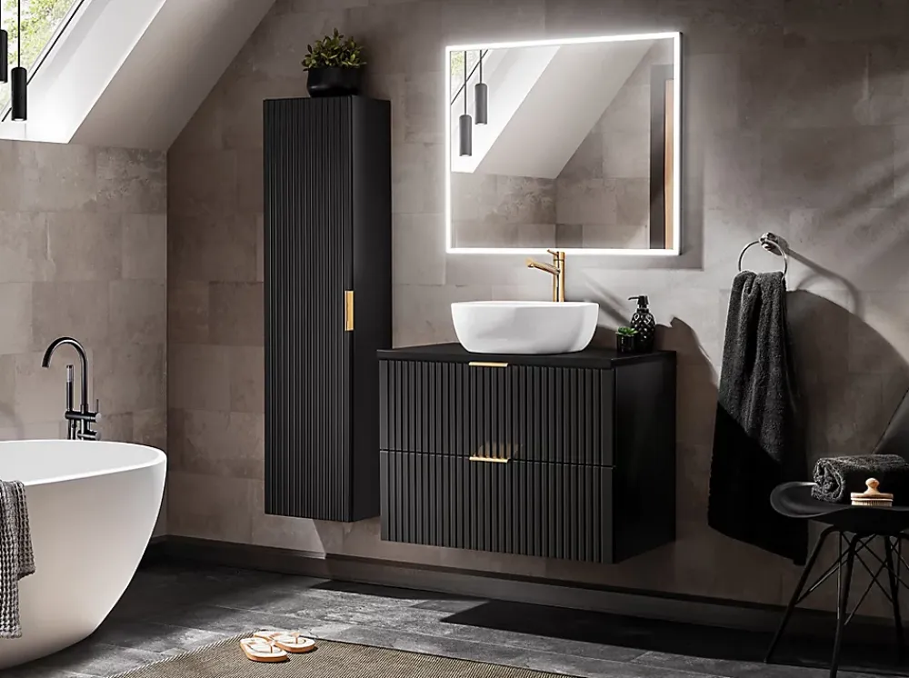Lave-Mains|Furnidea Ensemble meuble lave-mains suspendu ADEL noir avec le lavabo FIKA 40 cm