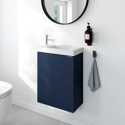 Lave-Mains|GoodHome Ensemble meuble lave-mains à poser Imandra bleu nuit mat l.44 cm + plan vasque lave-mains blanc en céramique Nira