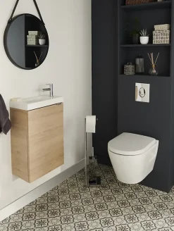 Lave-Mains|GoodHome Ensemble meuble lave-mains Imandra effet chêne l.44 cm + plan vasque lave-mains blanc en céramique Nira