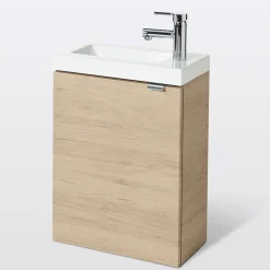 Lave-Mains|GoodHome Ensemble meuble lave-mains Imandra effet chêne l.44 cm + plan vasque lave-mains blanc en céramique Nira