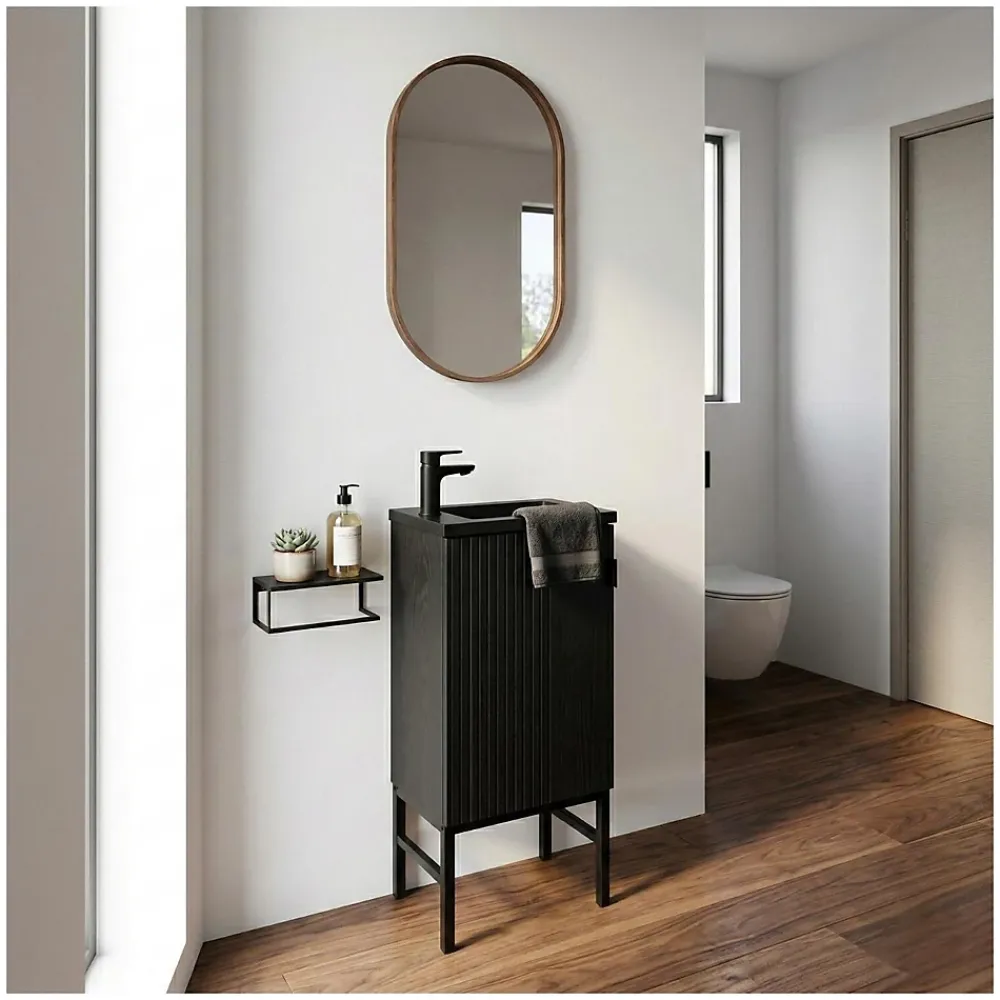 Mob-In Ensemble meuble lave-mains chêne carbone + robinet STUDIO