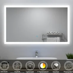 AICA Sanitaire Ensemble meuble Salle de Bain 80cm avec vasque et colonne et miroir lumineux 3 couleurs chêne wotan