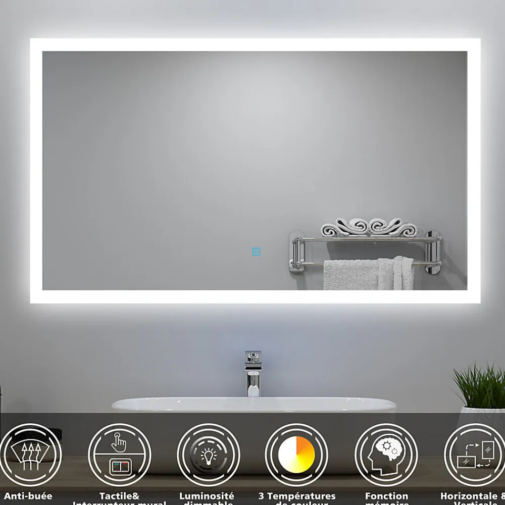 AICA Sanitaire Ensemble meuble Salle de Bain 80cm avec vasque et colonne et miroir lumineux 3 couleurs chêne wotan