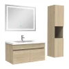 AICA Sanitaire Ensemble meuble salle de bain + vasque + miroir lumineux + colonne 80cm Chêne Wotan