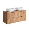Stellameuble ENSEMBLE MEUBLE SALLE DE BAIN 120 CM AVEC PLAN - 2 VASQUES SMILE ET 2 MEUBLES ADEL OAK