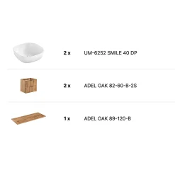 Stellameuble ENSEMBLE MEUBLE SALLE DE BAIN 120 CM AVEC PLAN - 2 VASQUES SMILE ET 2 MEUBLES ADEL OAK