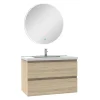AICA Sanitaire Ensemble meuble Salle de Bain Chêne Wotan 80cm simple vasque + miroir lumineux rond