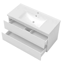 AICA Sanitaire Ensemble meuble Salle de Bain 100cm avec colonne et miroir lumineux 3 couleurs blanc