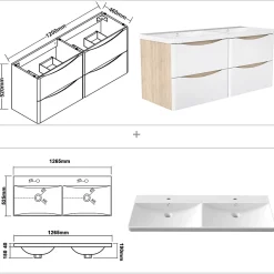 Meuble Vasque|AICA Sanitaire Ensemble Meuble Salle de Bain Suspendu 120cm, Blanc + Chêne, Moderne, Grand Tiroir,
