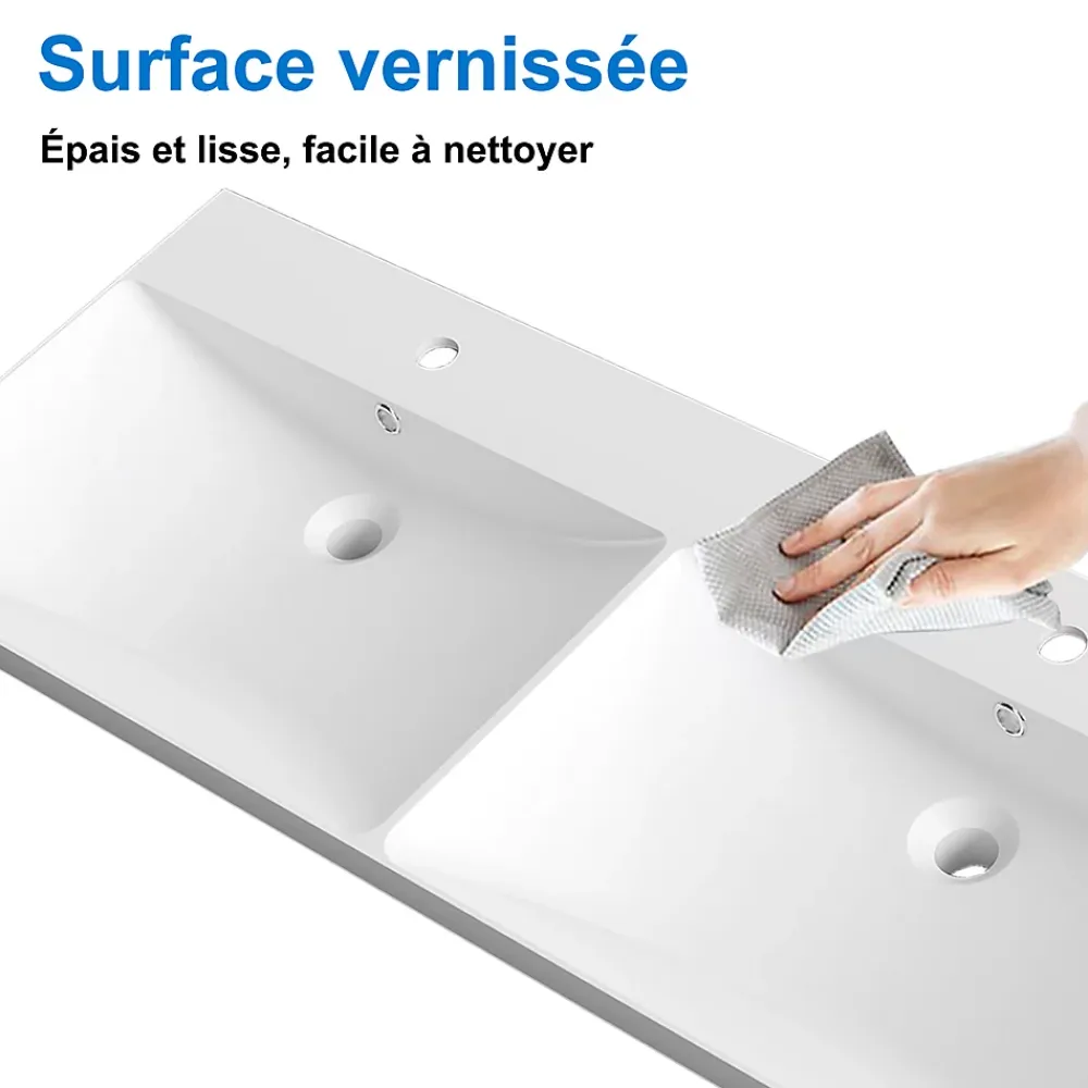 Meuble Vasque|AICA Sanitaire Ensemble Meuble Salle de Bain Suspendu 120cm, Blanc + Chêne, Moderne, Grand Tiroir,