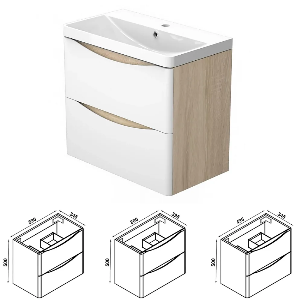 Meuble Vasque|AICA Sanitaire Ensemble Meuble Salle de Bain Suspendu 120cm, Blanc + Chêne, Moderne, Grand Tiroir,