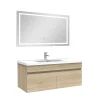 AICA Sanitaire Ensemble meuble Salle de Bain 100cm Chêne Wotan simple vasque + miroir lumineux 3 couleurs + dimmable