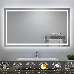 AICA Sanitaire Ensemble meuble Salle de Bain 100cm Chêne Wotan simple vasque + miroir lumineux 3 couleurs + dimmable