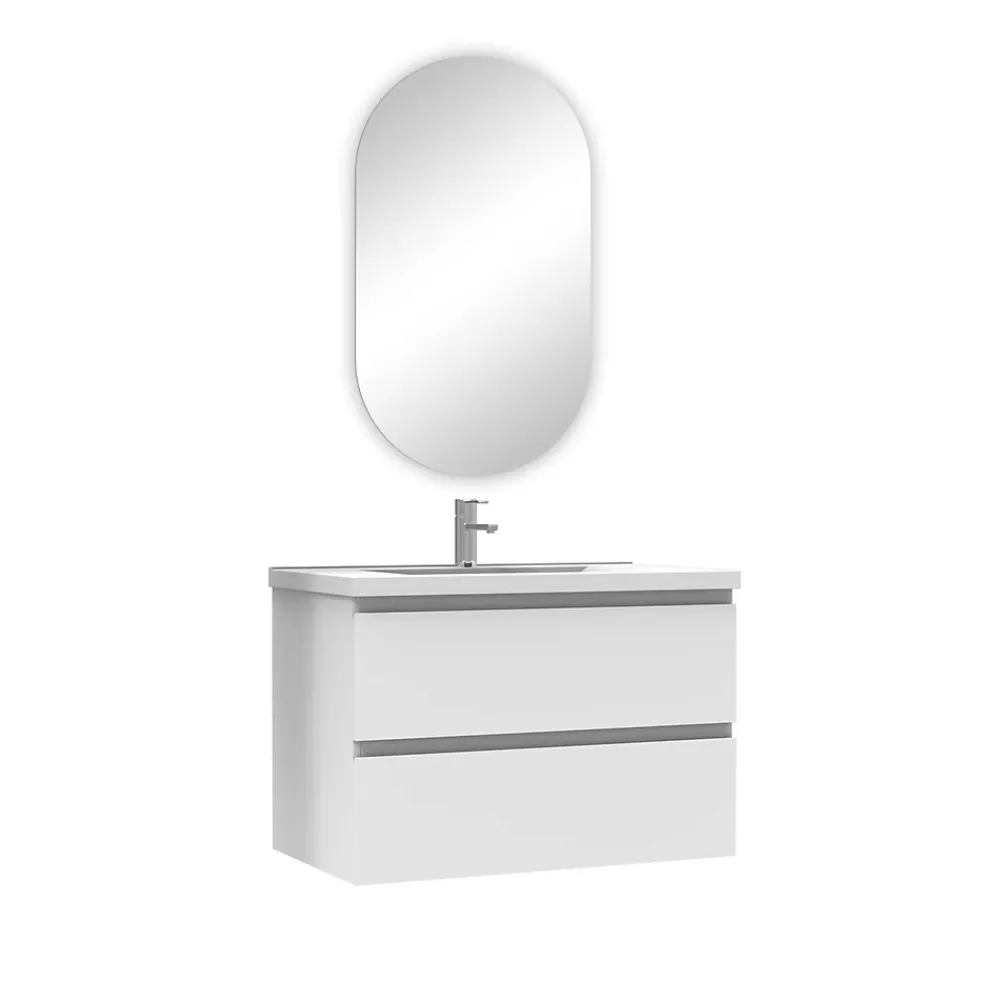 AICA Sanitaire Ensemble meuble Salle de Bain Chêne Wotan 80cm simple vasque + miroir ovale