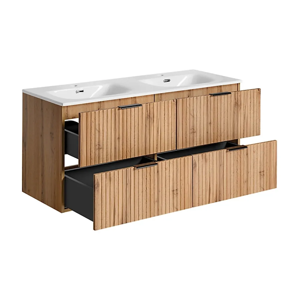 Meuble Sous Lavabo|Stellameuble ENSEMBLE MEUBLE SALLE DE BAIN 120 CM AVEC VASQUE SKY - ADEL OAK