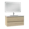Ensemble Meuble De Salle De Bains|AICA Sanitaire Ensemble meuble Salle de Bain 100cm Chêne Wotan simple vasque et miroir lumineux 3 couleurs et dimmable