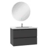 AICA Sanitaire Ensemble meuble Salle de Bain Anthracite 80cm simple vasque + miroir lumineux rond