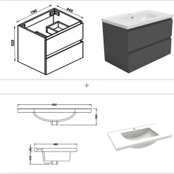 AICA Sanitaire Ensemble meuble Salle de Bain Anthracite 80cm simple vasque + miroir lumineux rond