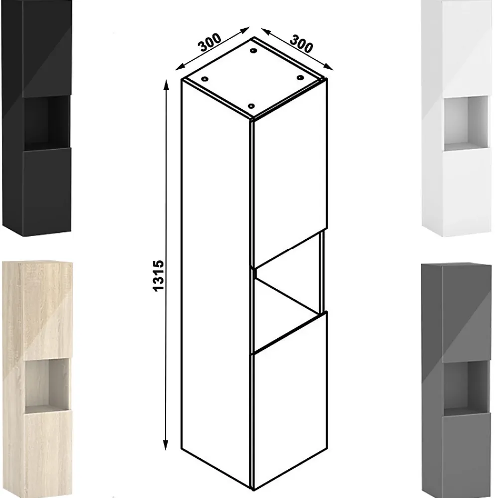 Ensemble Meuble De Salle De Bains|AICA Sanitaire Ensemble meuble salle de bain 80 cm Chêne Wotan brillant avec 2 tiroirs, lavabo céramique simple + colonne haute, suspendu