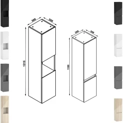 AICA Sanitaire Ensemble meuble salle de bain 100 cm Chêne Wotan brillant avec 2 tiroirs, lavabo céramique simple + deux colonnes, suspendu