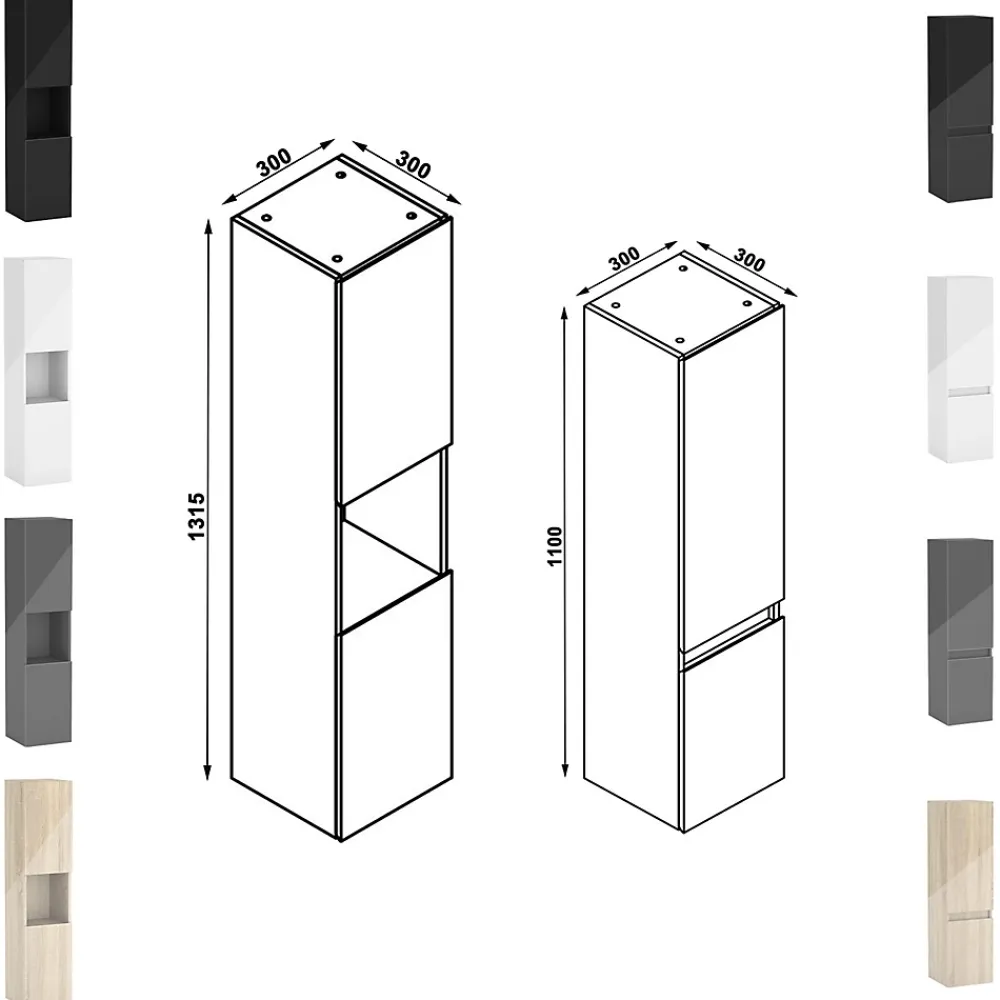 AICA Sanitaire Ensemble meuble salle de bain 100 cm Chêne Wotan brillant avec 2 tiroirs, lavabo céramique simple + deux colonnes, suspendu