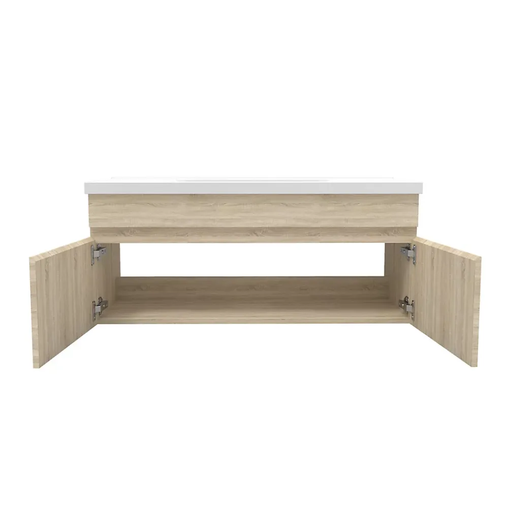 Ensemble Meuble De Salle De Bains|AICA Sanitaire Ensemble meuble salle de bain + vasque + miroir lumineux + colonne 100cm Chêne Wotan