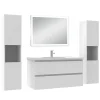 Ensemble Meuble De Salle De Bains|AICA Sanitaire Ensemble meuble Salle de Bain 100cm avec colonne + miroir lumineux dimmable blanc