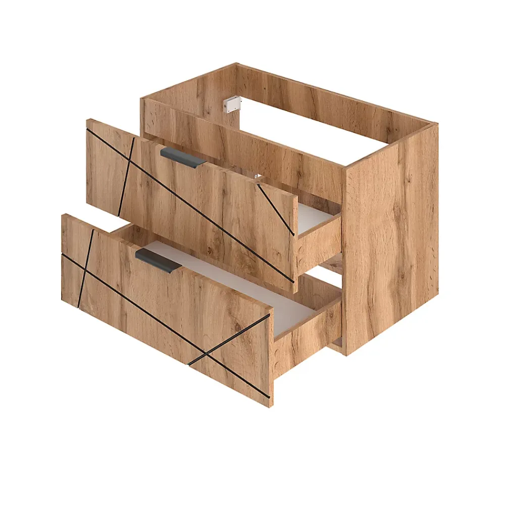 Petits-Meubles Ensemble meuble simple vasque encastree 80cm et colonne Teren Bois