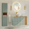 Ensemble Meuble De Salle De Bains|Petits-Meubles Ensemble meuble simple vasque 100cm et colonne Jade Vert et Bois