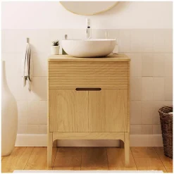 Ensemble Meuble De Salle De Bains|Mob-In Ensemble meuble simple vasque 60 cm chêne + vasque ALASKA