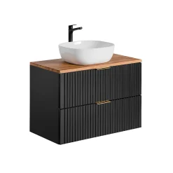 Ensemble Meuble De Salle De Bains|Petits-Meubles Ensemble meuble simple vasque 80cm et colonne Adriel Noir et Bois