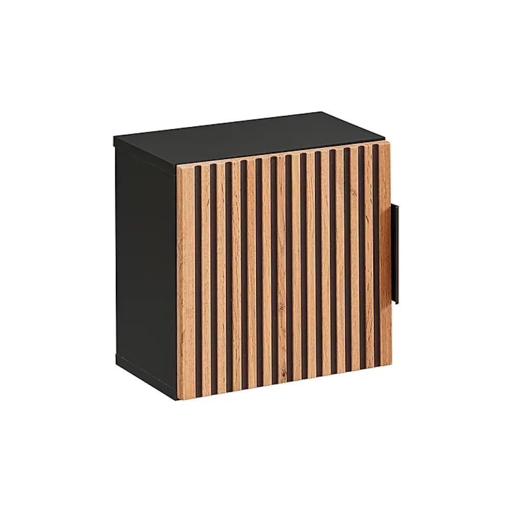 Ensemble Meuble De Salle De Bains|Petits-Meubles Ensemble meuble simple vasque 80cm 2 niches miroir LED colonne et 3 armoires murales Gaia Bois et Noir - Vasque Noir
