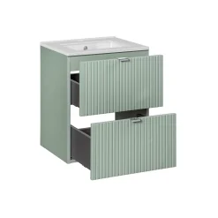 Petits-Meubles Ensemble meuble simple vasque encastree 50cm 2 tiroirs et colonne Jade Vert et Bois