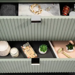 Petits-Meubles Ensemble meuble simple vasque encastree 50cm 2 tiroirs et colonne Jade Vert et Bois