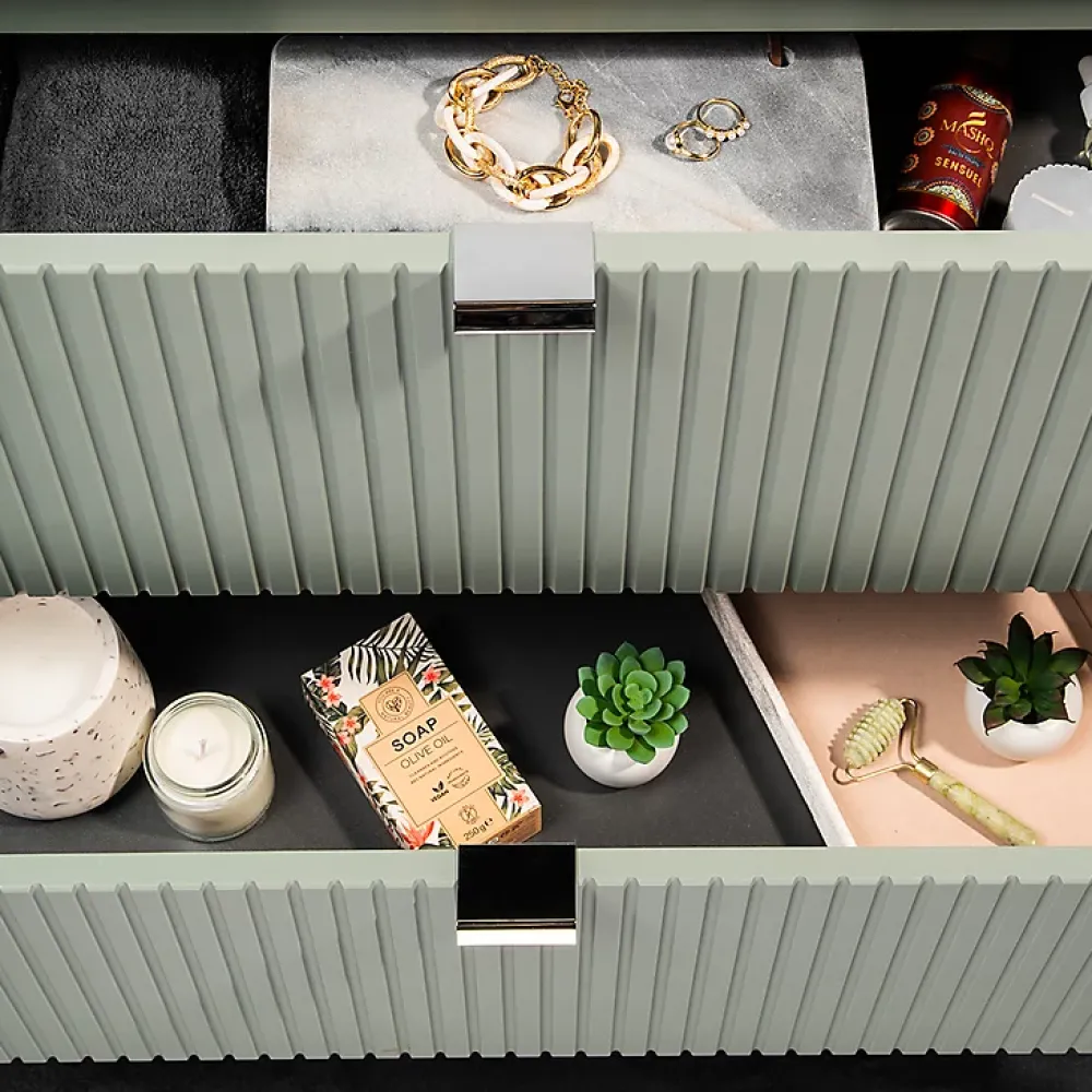 Ensemble Meuble De Salle De Bains|Petits-Meubles Ensemble meuble simple vasque encastree 60cm 2 tiroirs et colonne Jade Vert et Bois