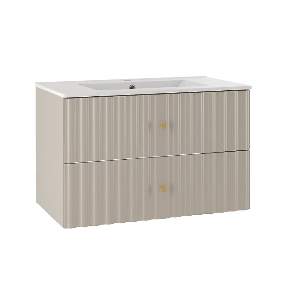 Petits-Meubles Ensemble meuble simple vasque encastree 80cm et colonne Izae Cachemire