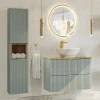 Ensemble Meuble De Salle De Bains|Petits-Meubles Ensemble meuble simple vasque 80cm 2 tiroirs miroir LED et colonne Jade Vert et Bois