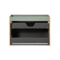Ensemble Meuble De Salle De Bains|Petits-Meubles Ensemble meuble simple vasque 80cm 2 tiroirs miroir LED et colonne Jade Vert et Bois