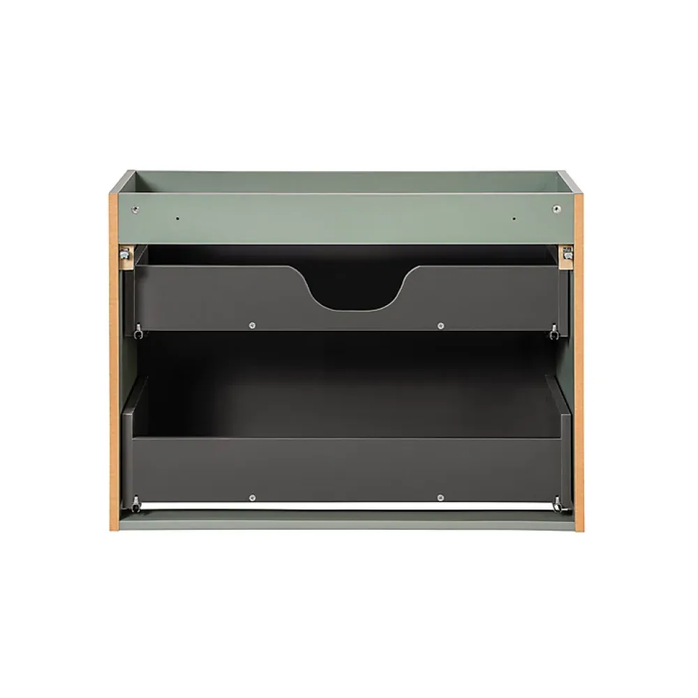 Ensemble Meuble De Salle De Bains|Petits-Meubles Ensemble meuble simple vasque 80cm 2 tiroirs miroir LED et colonne Jade Vert et Bois
