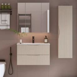 Ensemble Meuble De Salle De Bains|Petits-Meubles Ensemble meuble simple vasque encastree 80cm et colonne Tao Cachemire