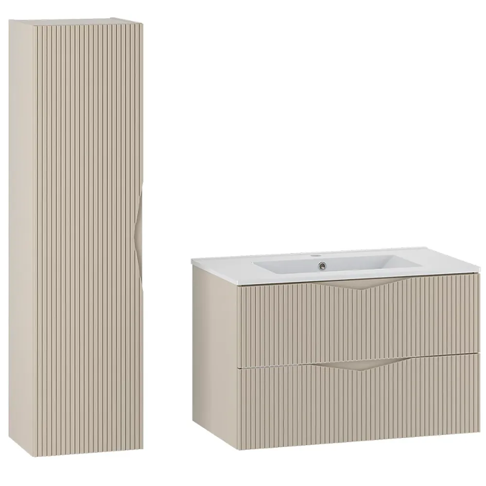 Ensemble Meuble De Salle De Bains|Petits-Meubles Ensemble meuble simple vasque encastree 80cm et colonne Tao Cachemire