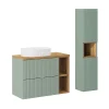 Petits-Meubles Ensemble meuble simple vasque 80cm 2 tiroirs 2 niches et colonne Jade Vert et Bois