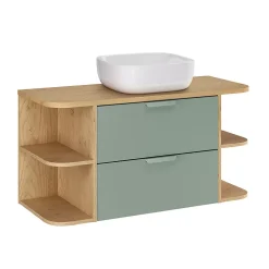 Ensemble Meuble De Salle De Bains|Petits-Meubles Ensemble meuble simple vasque 100cm niches arrondies et colonne Oria Vert mat