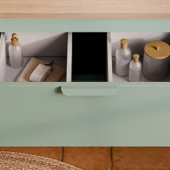 Ensemble Meuble De Salle De Bains|Petits-Meubles Ensemble meuble simple vasque 100cm niches arrondies et colonne Oria Vert mat