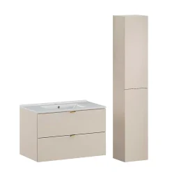 Ensemble Meuble De Salle De Bains|Petits-Meubles Ensemble meuble simple vasque encastree 80cm et colonne Azel Cachemire