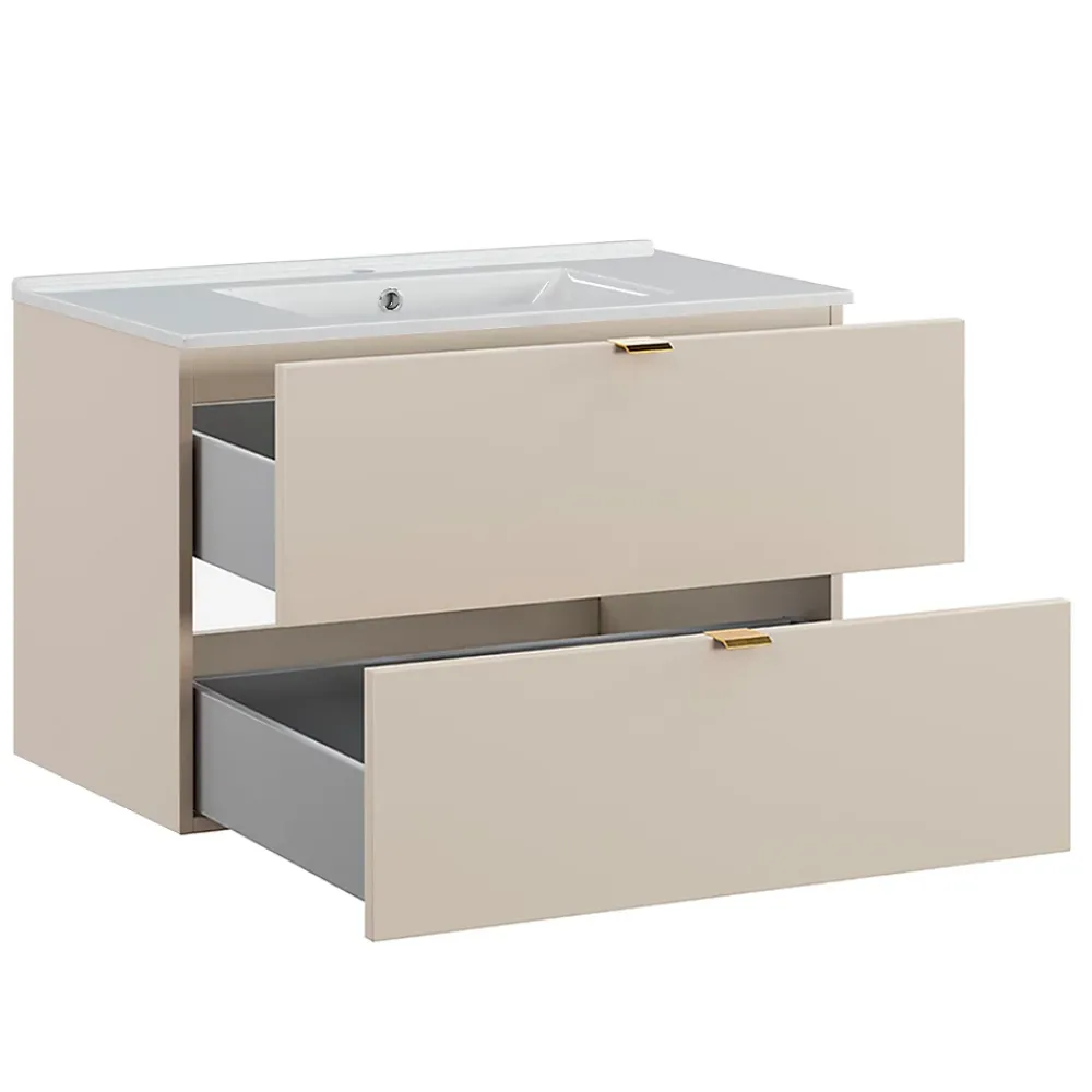 Ensemble Meuble De Salle De Bains|Petits-Meubles Ensemble meuble simple vasque encastree 80cm et colonne Azel Cachemire