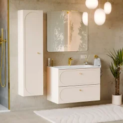 Ensemble Meuble De Salle De Bains|Petits-Meubles Ensemble meuble simple vasque encastree 80cm et colonne Sanae Beige sable
